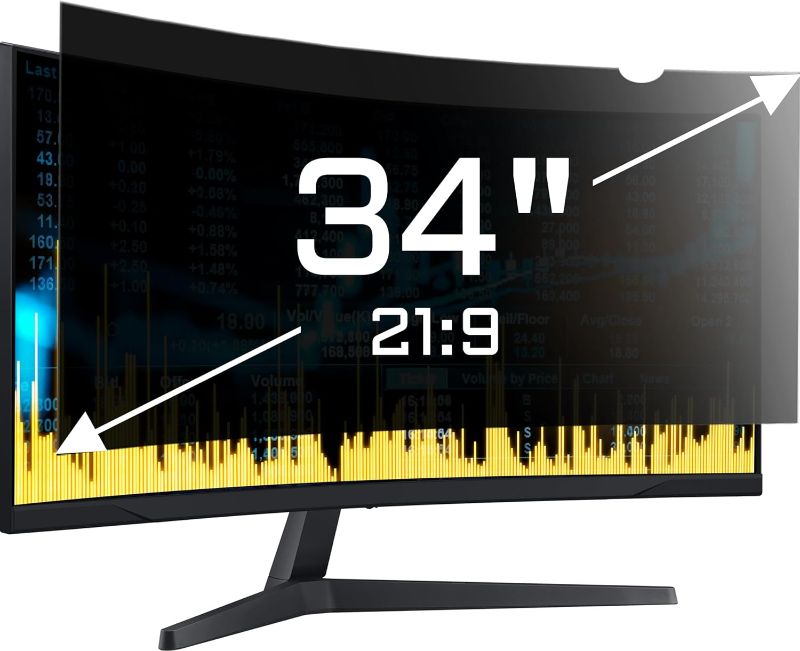 Photo 1 of 34 Inch(diagonal) Computer Privacy Screen Filter (31 1/4 × 13 3/8) With Anti Glare, Anti UV Protection, Curved Monitor Privacy Screen Protector Film 21:9 Aspect Ratio For Desktop Computer Monitor
