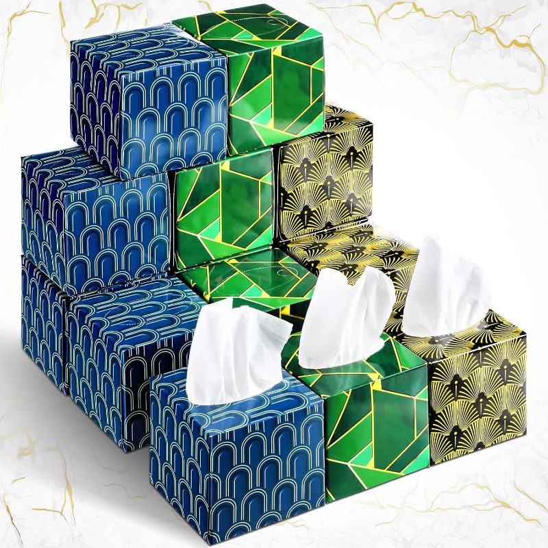 Photo 1 of 24 Boxes Tissues Cube Box Facial Tissues Boxes Geometry Flower Designed Tissues 2 Ply 80 Sheets Each Box Individual Facial Tissues Household Tissues for Bathroom Kitchen School Bedroom (Geometry)
