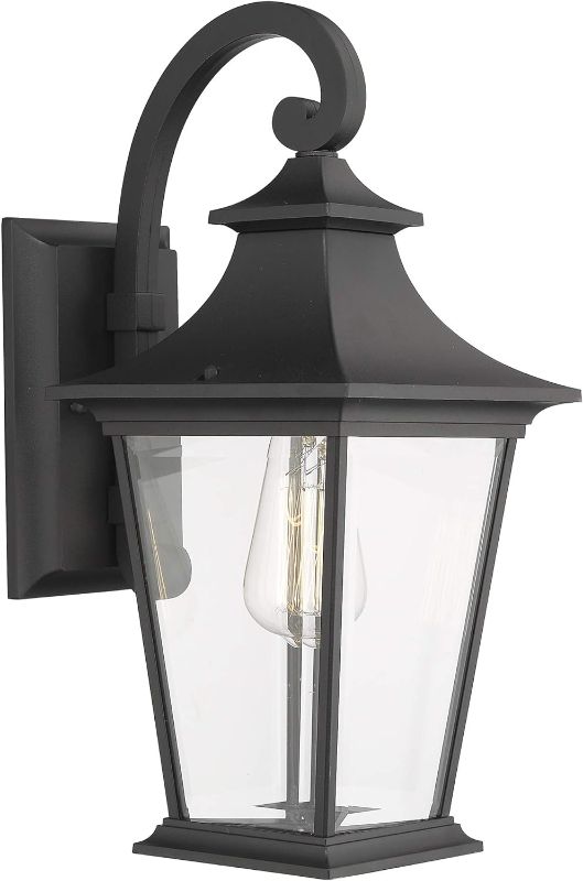 Photo 1 of Emliviar Outdoor Wall Lantern, 1-Light Exterior Wall Mount Light with Clear Glass in Black Finish, 18" Height, 500181
