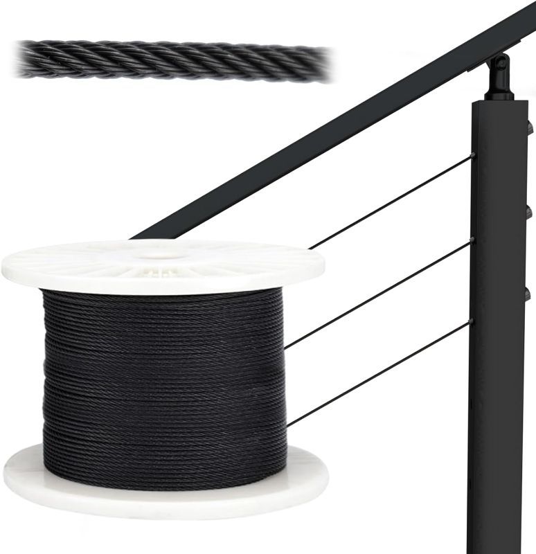 Photo 1 of MUZATA 1000ft 1/8" BLUE T316 Stainless Steel Cable Wire Rope for Indoor Outdoor Cable Railing Stair Deck Fencing 7x7 Strand DIY Balustrade Hanging WR19 WP1
