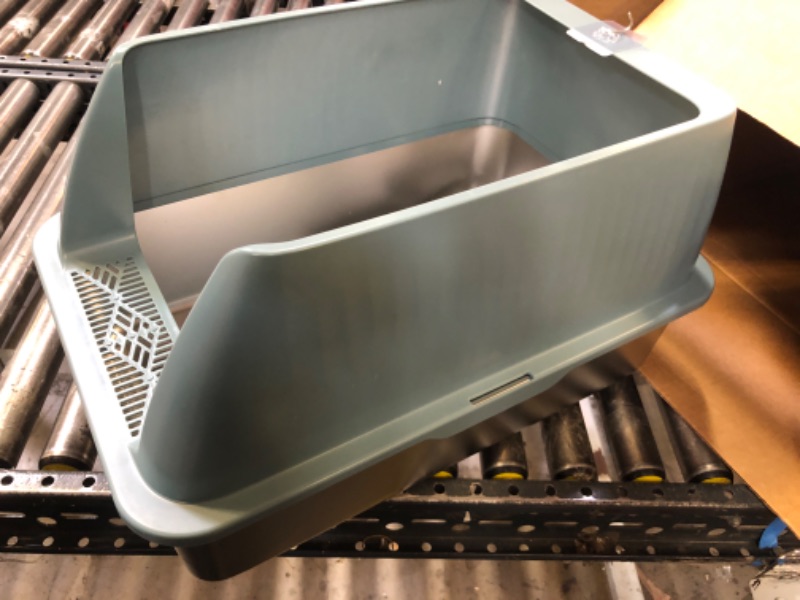 Photo 2 of 14" Stainless Steel Litter Box for Cats, XL Metal Litter Box for Large Cat, Extra Large Kitty Litter Box with High Sides for High Peeing Cat, Easy to Clean, Non-Sticky, Including Scoop Gray-Green