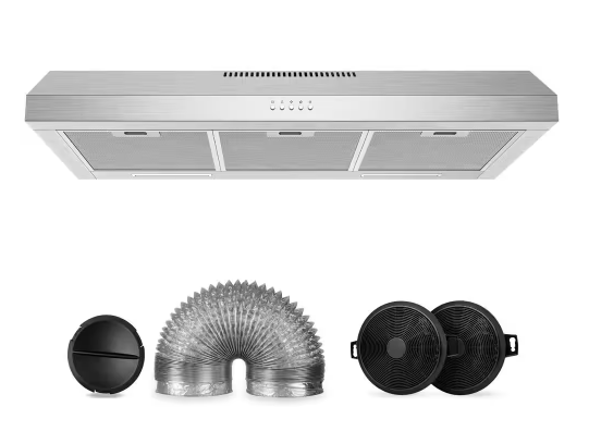 Photo 1 of 36 in. 600 CFM Convertible Ductless Under Cabinet Range Hood With 3 Speed Exhaust Fan and 2 LED Lights, Stainless Steel
