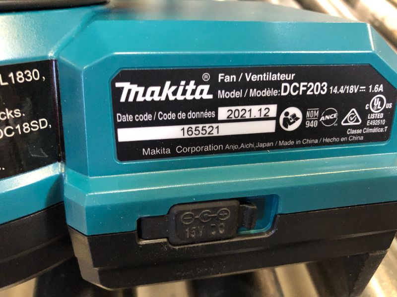 Photo 3 of -DOES NOT COME WITH BATTERY- Makita DCF203Z 18V LXT Lithium-Ion Cordless 9-1/4" Fan, Tool Only Teal