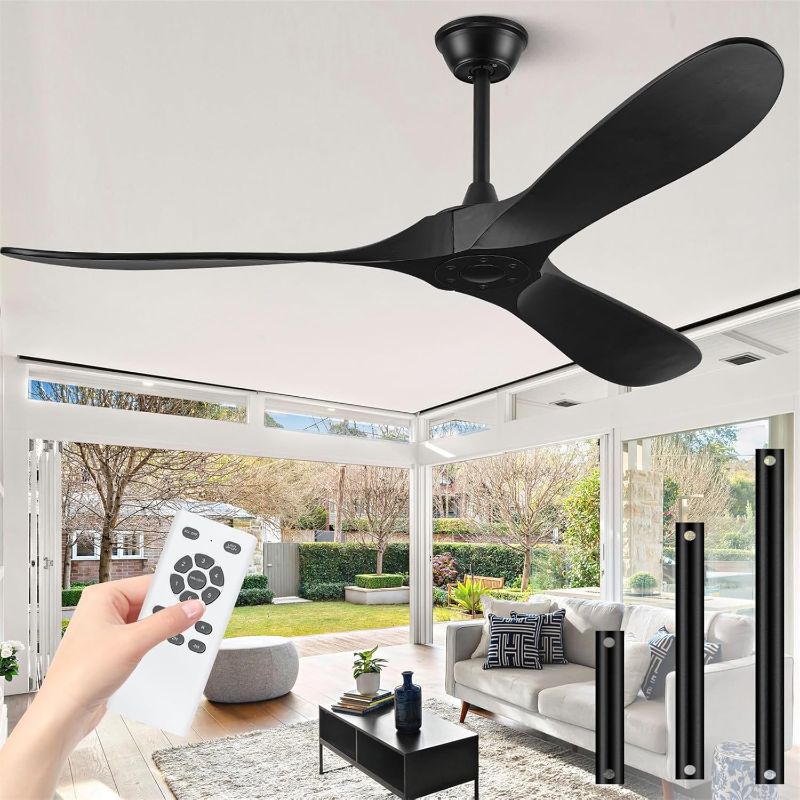 Photo 1 of 72" Outdoor Ceiling Fans for Patios, Matte Black Ceiling Fans Without Lights, 3 Blades Wood Ceiling Fan with No Light by Remote Control Wet Rated for Indoor Outdoor, Porch, Farmhouse, Bedroom
