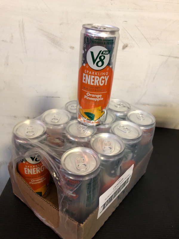 Photo 2 of exp date 06/2024--12pack V8 +Energy Sparkling Orange Pineapple Juice Energy Drink, 11.5 fl oz Can