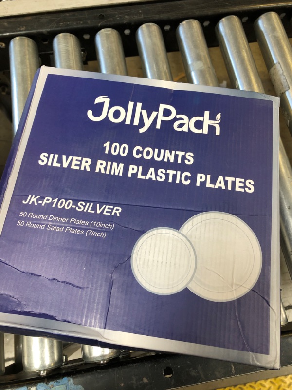 Photo 2 of 100 Piece Silver Plastic Party Plates, Disposable Silver Plastic Plates, Include 10'' Disposable Dinner Plates 50pcs and 7" Dessert Plates Premium Party&Wedding Plates