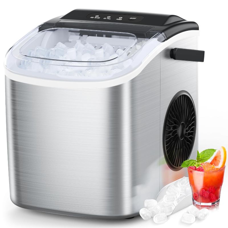 Photo 1 of  COWSAR Ice Maker Countertop, Stainless Steel Portable Ice Maker Machine with Self-Cleaning, 26.5lbs/24Hrs, 6 Mins/9 Pcs Bullet Ice, Perfectly for Home Use, Gift
