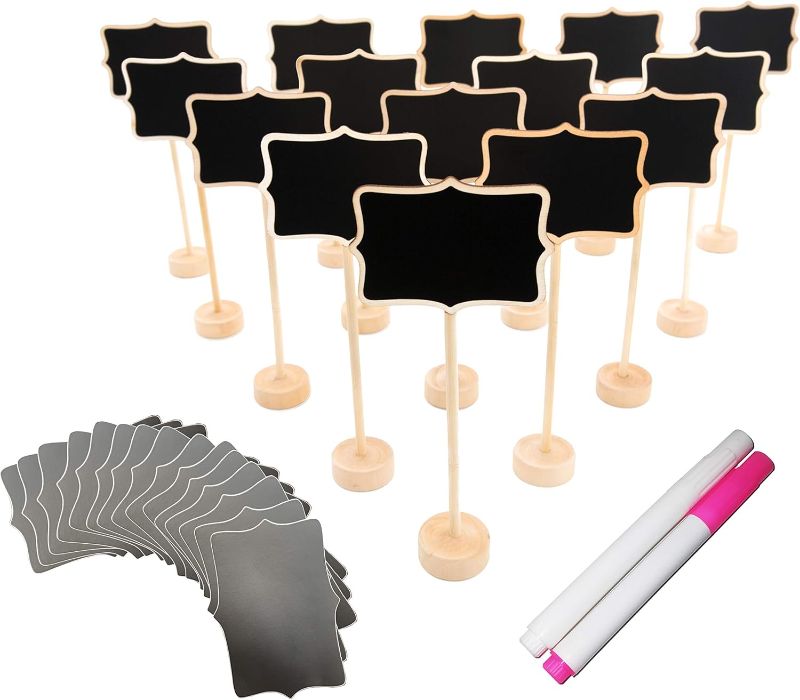 Photo 1 of 15 Pack Wood Mini Chalkboard Signs (Water-Based Chalk and Replacement Stickers Are Included) Small Rectangle Chalkboards Blackboard for Weddings, Message Board Signs and Special Event Decorations
