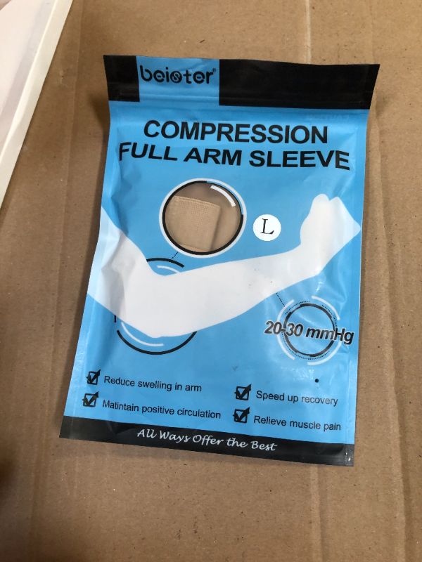 Photo 2 of Beister Lymphedema Medical Compression Arm Sleeve with Gauntlet for Men & Women (Single), 20-30 mmHg Full Arm Support.
