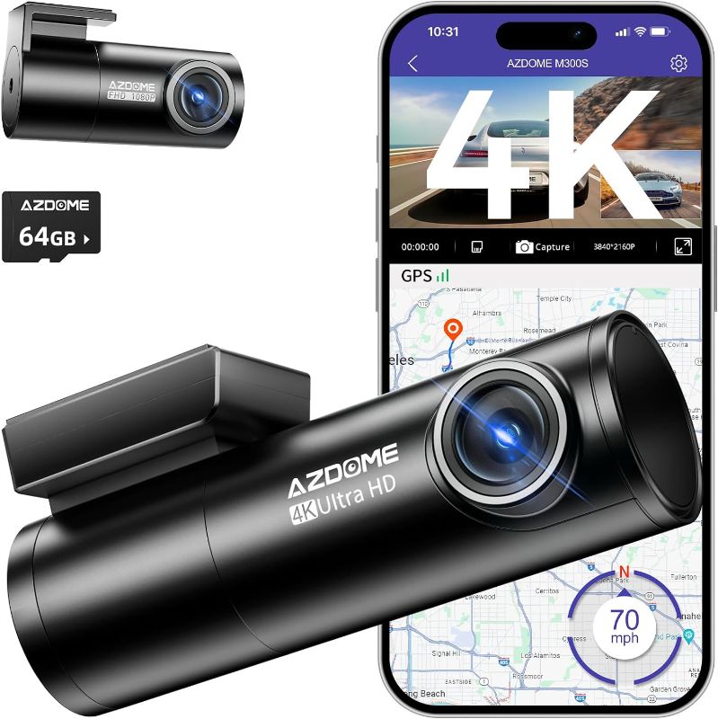 Photo 1 of  Dash Cam Front and Rear 4K, 5.8G WiFi GPS Dash Cam for Cars, 64GB SD Card, 170° Wide Angle, Voice Control, G-sensor, WDR Night Vision, 24H Parking Monitor, Max Support to 256GB
