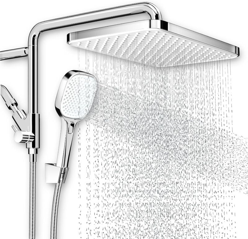 Photo 1 of 12.5" RAIN SHOWER HEAD WITH HANDHELD SHOWER COMBO, UPGRADED INCREASED STABILITY AND ELIMINATE THE RISK OF FALLS, PLASTIC CHROME HIGH-PRESSURE RAINFALL SHOWER HEAD SPRAY