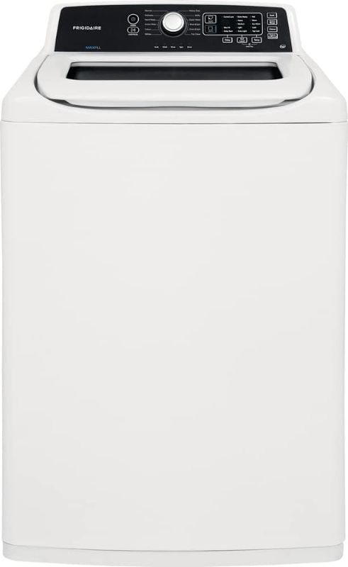 Photo 1 of Frigidaire FFTW4120SW 4.1 cu. ft. High Efficiency Top Load Washer, 12 wash cycles, Quick Wash, Delicate, Hand Wash, Active Wear, Heavy Duty, Stainless Steel Drum, in White
TURNS ON BUT UNABLE TO TEST 
DENTED ON SIDE 