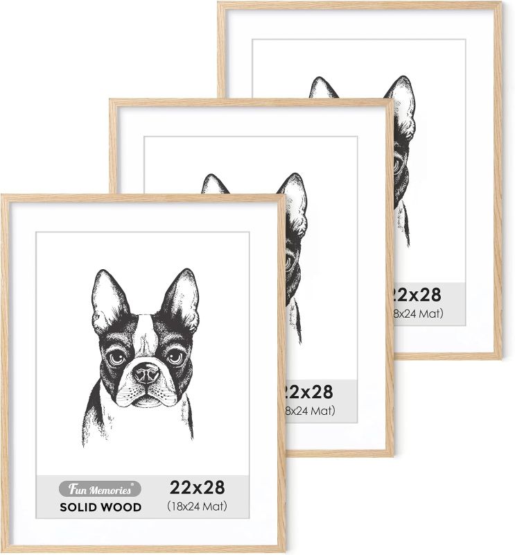 Photo 1 of 22x28 Picture Frame Set of 3, 22"x28" Wood Poster Frame, 22x28 Picture Frame Matted to 18x24, 22 x 28 Wood Frame, Large 22x28 Art Frame for Wall
