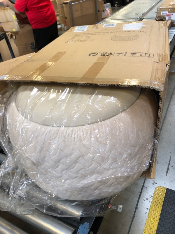 Photo 1 of SOFT Multi-functional Round Velvet Storage Ottoman Large Footrest with Coffee Table Tray Footstool for Bedroom Study and Living Room - Beige