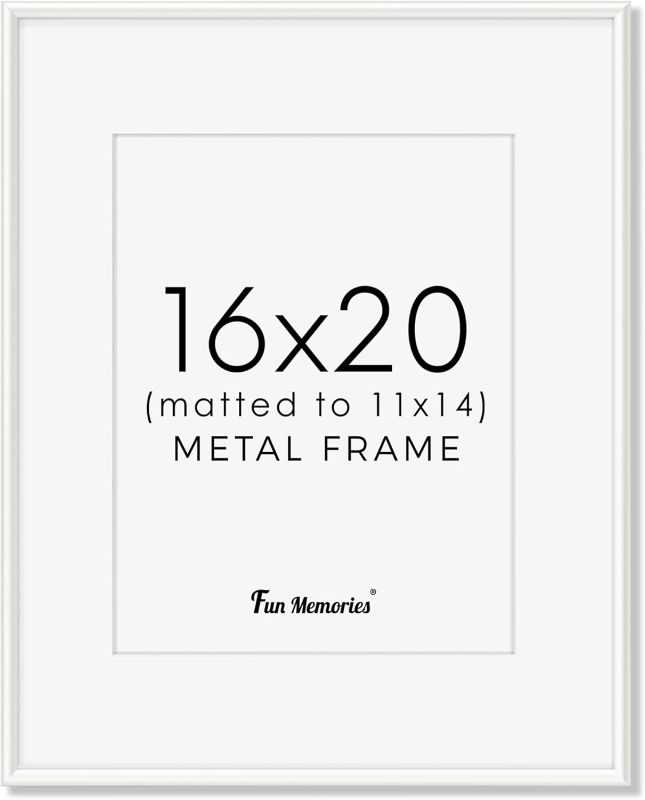 Photo 1 of 16x20 Aluminum Picture Frame White, 16"x20" Frame for Wall with Real Glass, 16 x 20 White Metal Frame, 16x20 Picture frame Matted to 11x14