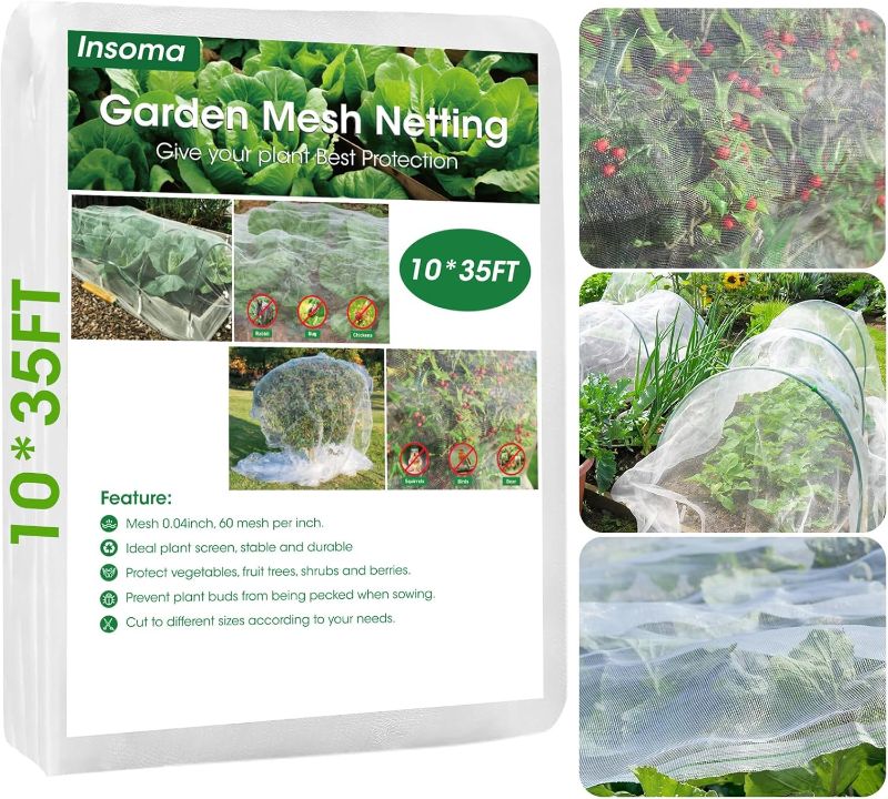 Photo 1 of 10x35Ft Garden Netting for Raised Bed, Insect Mesh Netting for Garden Protection Plant Mesh Cover for Vegetable Fruits Flowers Crops Greenhouse Pest Barrier Protect Garden Plant from Birds Bugs

