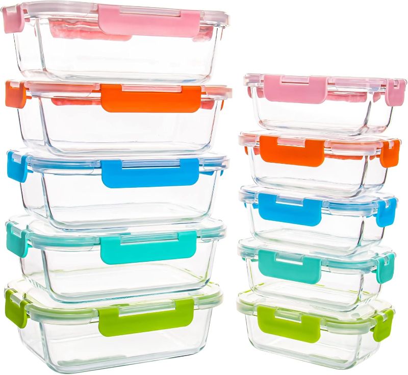 Photo 1 of 10 Pack Glass Food Storage Containers, Glass Meal Prep Containers with Lids Leak Proof, Clear Glass Bento Boxes for Adults, Microwave & Freezer Safe (34oz & 12oz)
