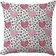 Photo 1 of 18x18 Inch Valentine's Day Pillow Cover - Playful Pink and Red Heart Motif Design - Chic Romantic