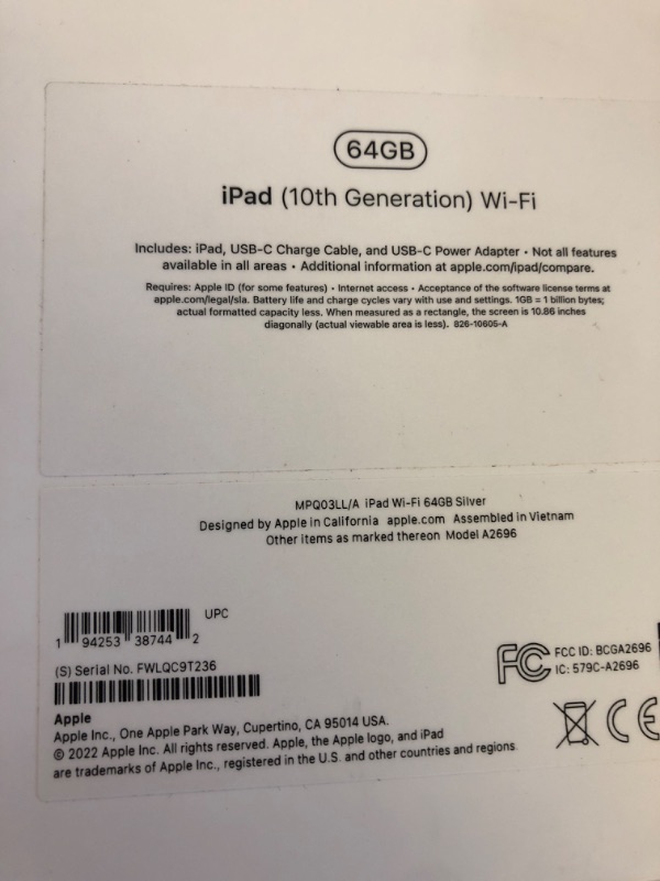 Photo 4 of 10.9-Inch iPad - Latest Model - (10th Generation) with Wi-Fi - 64GBFactory Sealed***
