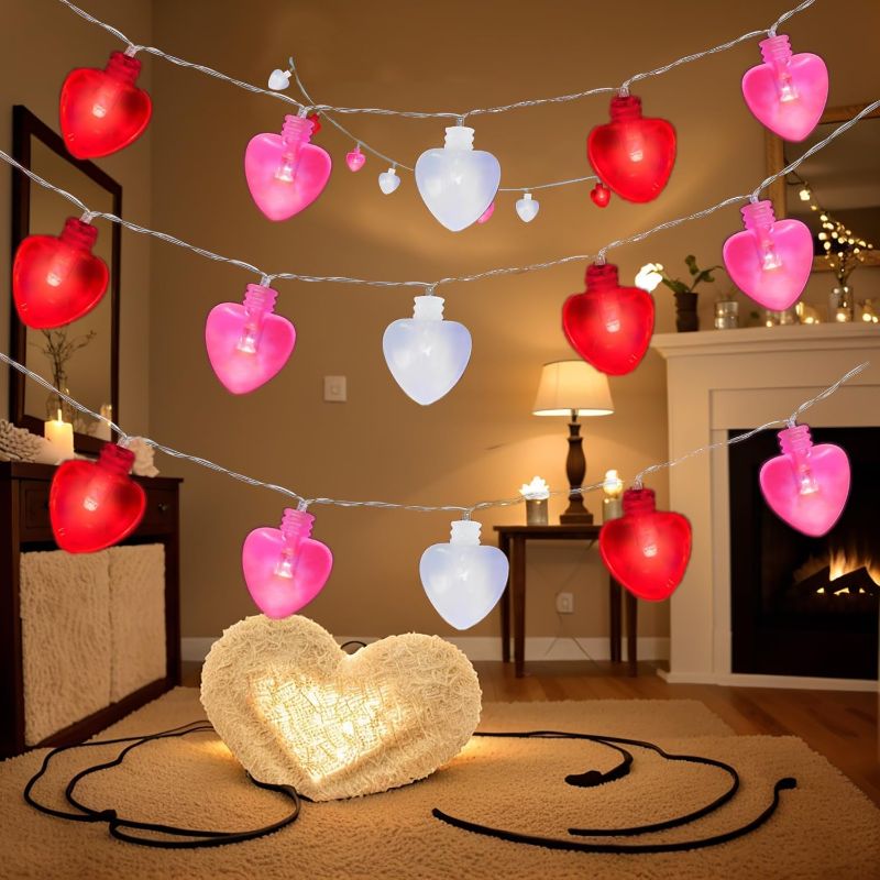 Photo 1 of 2 Pack 20FT 40 LED Valentines Day Decor String Lights, Red White Pink Heart Lights Battery Operated, Romantic Valentines Day Twinkle Fairy Light for Bedroom Home Wedding Indoor Outdoor
