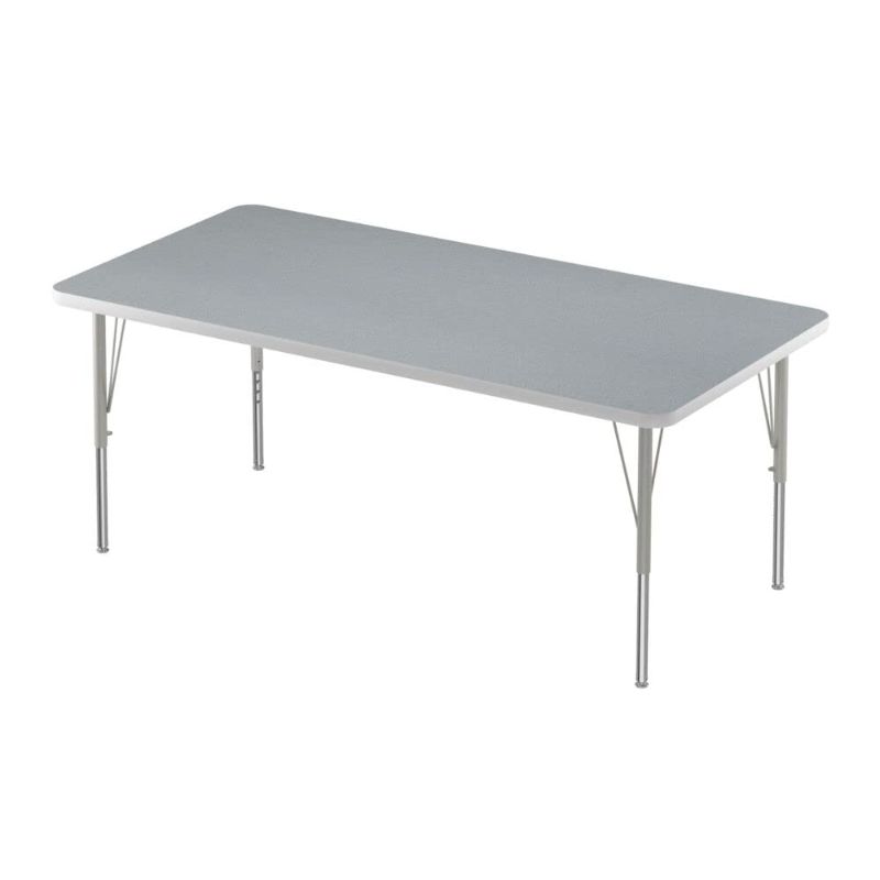 Photo 1 of Correll 30" x 60" Rectangular Classroom Activity Table, Height Adjustable (19"-29") Gray Granite Top, Gray Edge, Durable High Pressure Laminate, Silver Mist/Chrome Base, School Furniture, Made in USA