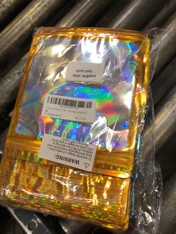 Photo 2 of 100-pack 6×6 inch mylar bags with clear window holographic resealable sealable packaging zip bag for small bussiness jewelry candy sample food packing supplies ?gold? 6×6 inch Gold