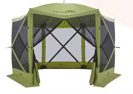 Photo 1 of 12 ft. x 12 ft. Portable Pop Up 6 Sided Gazebo Canopy, Outdoor Camping Screen Tent with Mesh Netting 8 Person, Green
