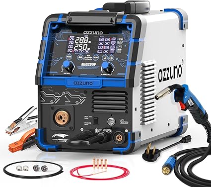 Photo 1 of AZZUNO Aluminum 250Amp MIG Welder,6 in 1 Gas MIG/Gasless Flux Core/Stick/Lift TIG/Spot Welding/Spool Gun Compatible Welding Machine 110V/220V Large LED Display Multi Process Welder