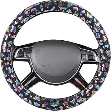 Photo 1 of CAR-GRAND Shining Butterfly Leather Steering Wheel Cover, Universal 14.5-15 Inch Anti-Slip Odorless Colorful Car Wheel Protector for Women and Girls,Fit Trucks, Suvs,Vans, Sedans (Colorful Black)