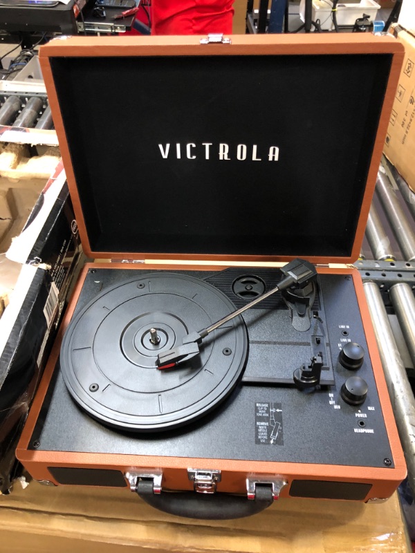 Photo 2 of ++MISSING POWER PLUG++ Victrola Vintage 3-Speed Bluetooth Portable Suitcase Record Player with Built-in Speakers | Upgraded Turntable Audio Sound|Cognac, Model Number: VSC-550BT-CG