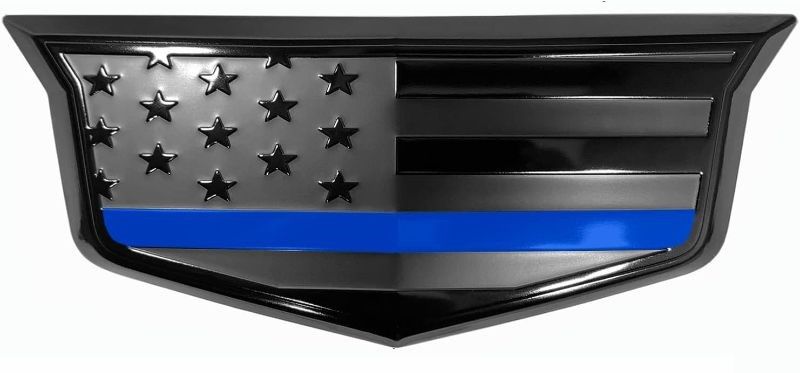 Photo 1 of American Black Flag Aluminum Overlay Front Taigate Emblems for Escalade 2015-2020 Black with Blue Line
