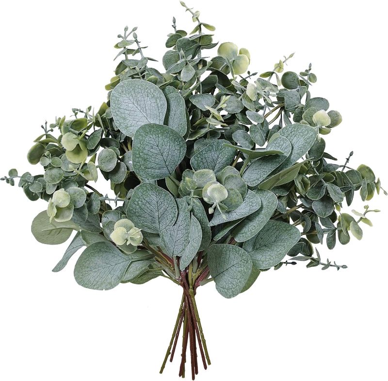 Photo 1 of 10 Pcs Mixed Eucalyptus Leaves Stems Bulk Artificial Silver Dollar Picks Faux Branches for Vase Bouquets Floral Arrangement Wreath Farmhouse Rustic Greenery Decor
