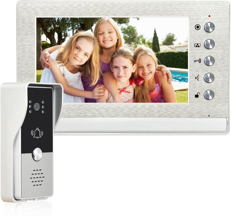 Photo 1 of 7 Inches Video Doorbell Intercom System, Video Door Phone System, Wired Video Doorphone Kits, Unlock, Dual-Way Intercom for Home Villa House Office Apartment (Silver)
