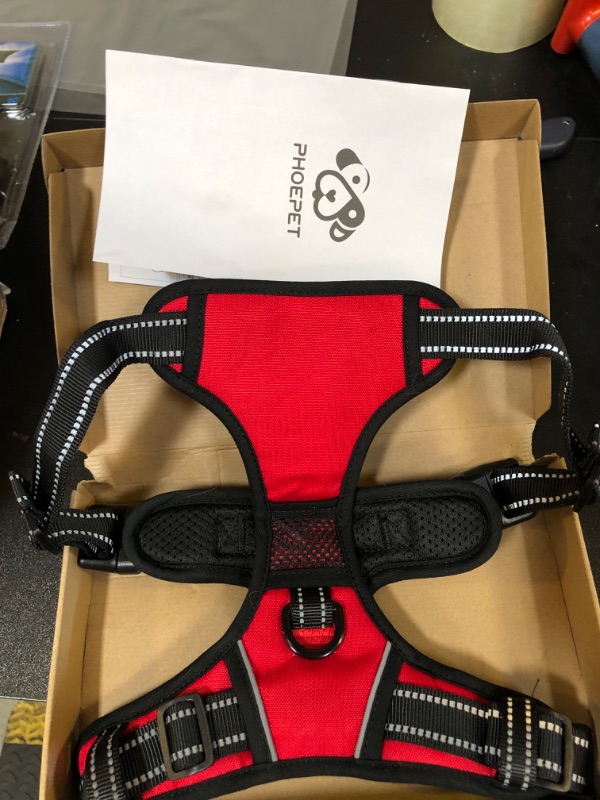 Photo 1 of PHOEPET No Pull Dog Harness Medium Reflective Front Clip Puppy Vest with Handle,Adjustable 2 Metal Leash Attachment Hooks(M, Red)
