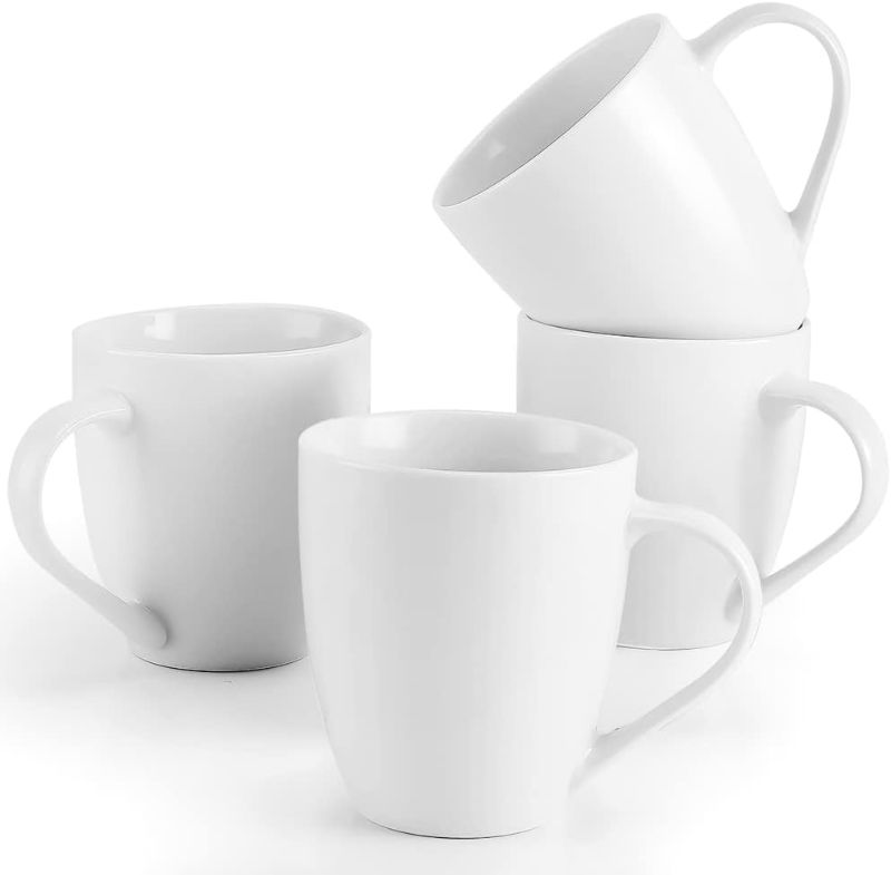 Photo 1 of 12 oz Coffee Mugs Set of 4, Fine Bone China Mugs, Upscale White Coffee Mugs, Rhombus Relief Texture Porcelain Coffee Mugs Tea Cup, for Coffee, Tea, Hot Cocoa, Women, Men, Party
