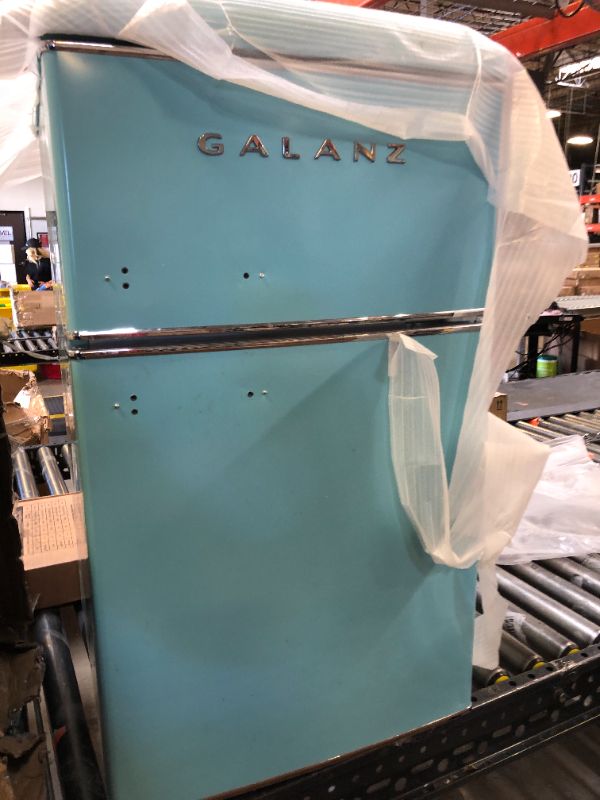 Photo 1 of Galanz Retro Compact Refrigerator with Freezer, Mini Fridge with Dual Doors, Adjustable Mechanical Thermostat, 3.1 Cu FT, Blue