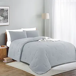 Photo 1 of  3 Piece Seersucker Oversized King Comforter Set 120x120, Breathable Light Grey Soft Comforter Set, Lightweight Bedding Comforter Sets with Comforter for All Season