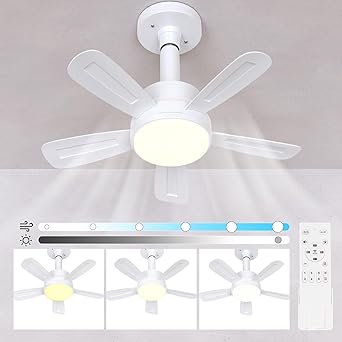 Photo 1 of  Socket Fan Light with Remote, 6 Wind Speeds Ceiling Fans with Lights 3-Color Adjustable Small Dimmable Quiet LED Fan Light Bulb E26 Screw in Ceiling Fan for Bedroom Kitchen Garage