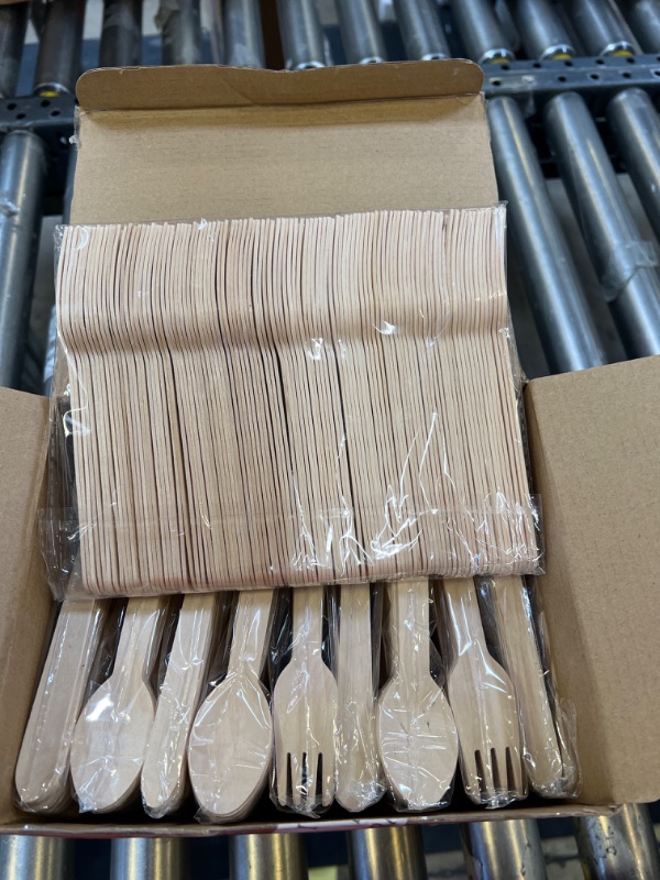 Photo 2 of 1000 Pcs Disposable Wooden Cutlery Set Bamboo Utensils Spoons and Forks Set Bulk Forks Spoons Sturdy Bamboo Flatware for Weddings Camping Catering Picnic BBQ Party