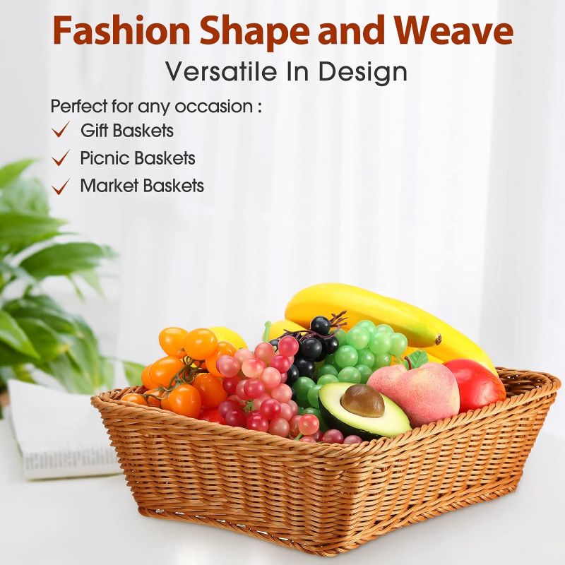 Photo 1 of 17.7 Inch Poly Wicker Bread Basket Woven Bread Baskets Rattan Fruit Basket Tabletop Food Basket for Vegetables Restaurant Home Kitchen Serving Display