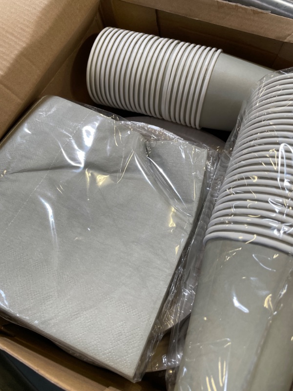 Photo 1 of 194 Pcs Gray Paper Plates Napkins and Paper Cups Set, 98 Pcs 9inch Disposable Dinner Plates and 7inch Paper Plates 50pcs Paper Napkins 48 Pcs Disposable Cups for Home Party Gray Set
