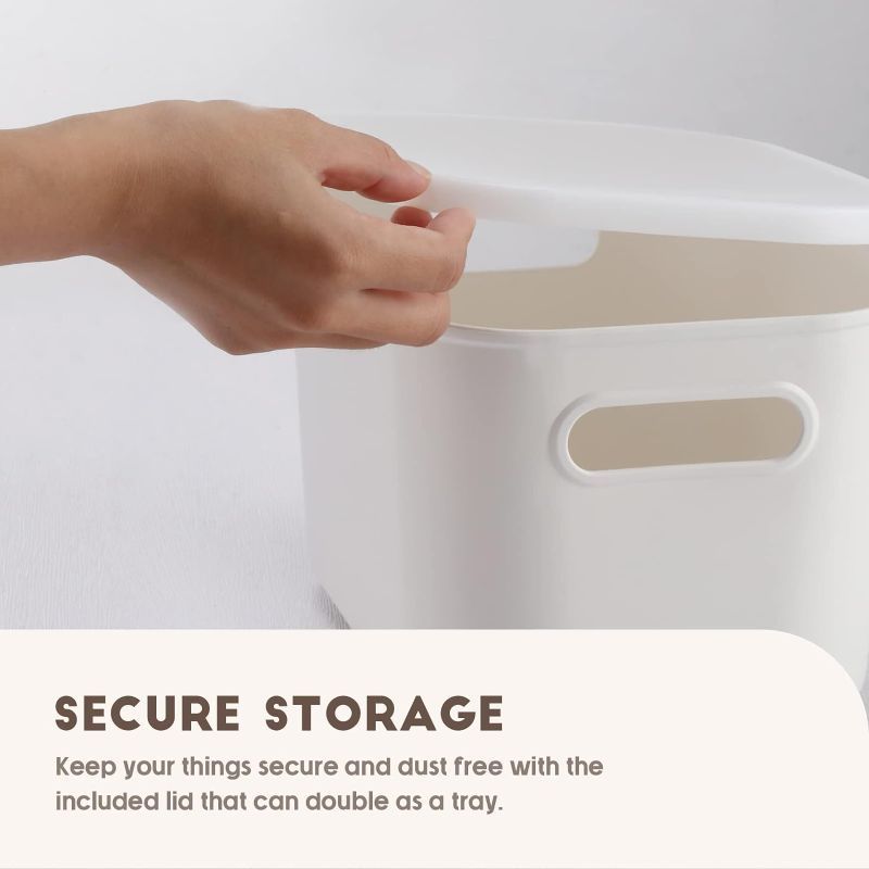 Photo 1 of  Plastic Storage Bin with Lid White Storage Box with Handle Stackable Containers with Lid for Organizing White 