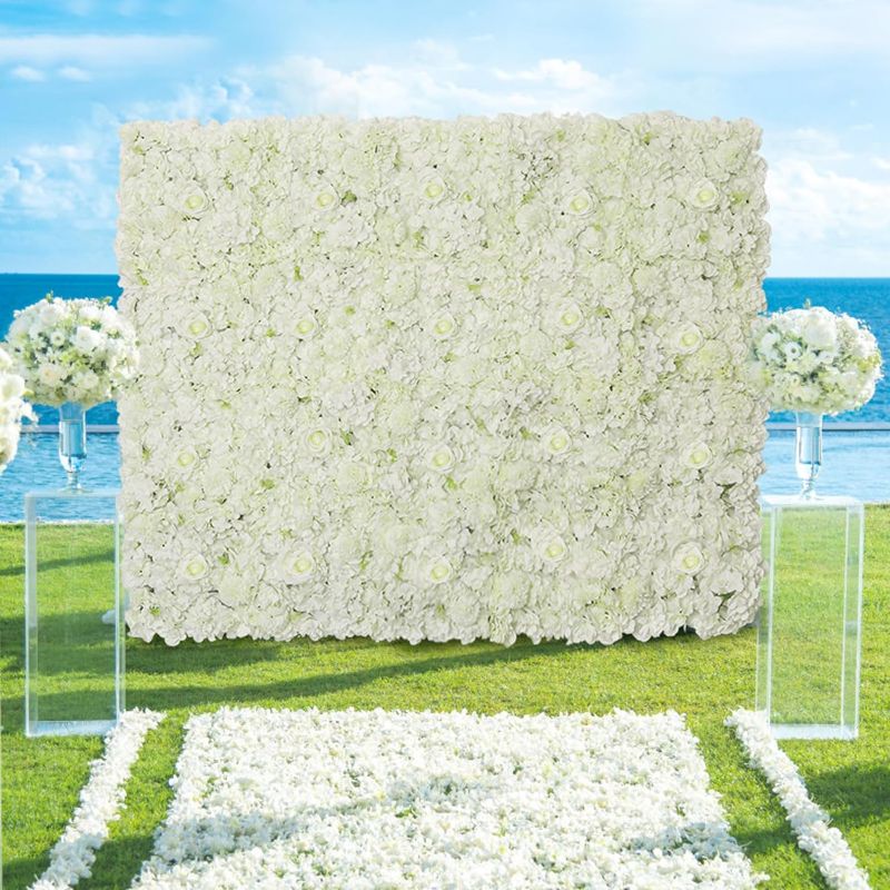 Photo 1 of Backdrop 7.5ftx5ft White Floral Backdrop Wall Panels Rose Wedding Background for Party Baby Bridal Shower Decoration