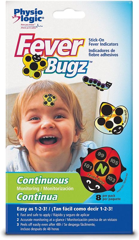 Photo 1 of  2 PACK 
Physio Logic Fever-Bugz Indicator, Allows to Continuously Monitor Fever or Temperature for Up to 48 Hours, Colorful Stick-on that is Safe, Accurate, and Fast
