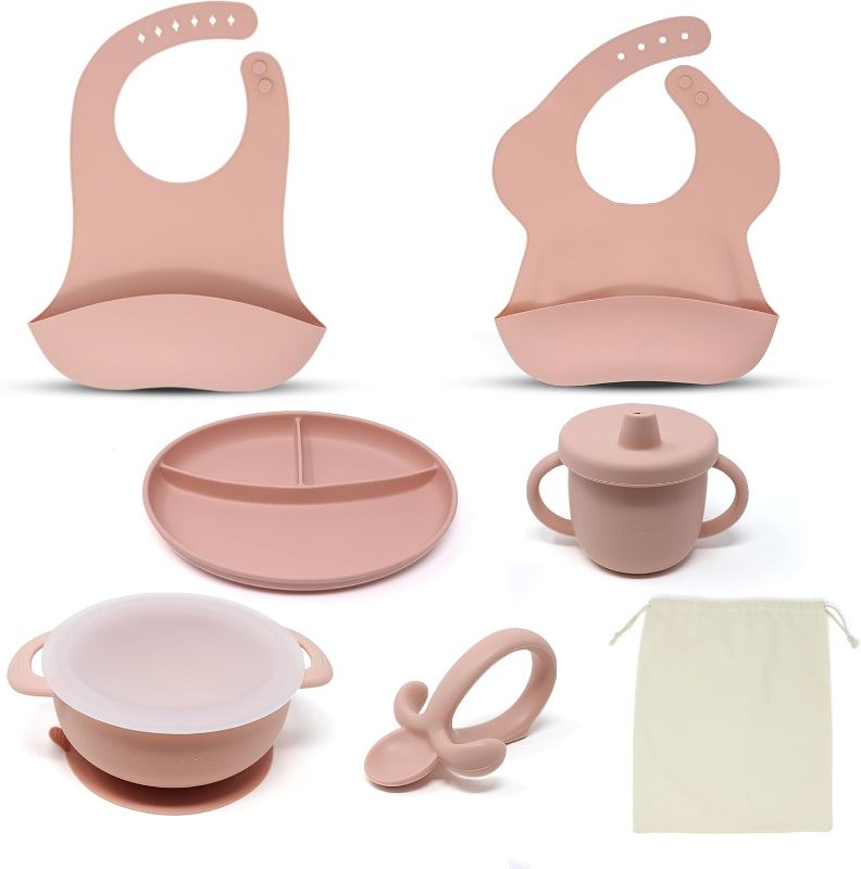 Photo 1 of 
Baby Led Weaning Supplies - Baby Self-Feeding Non-Toxic 7 Piece Starter Set for Infant First Solid Food. Self Feeding with an anti-gagging spoon. Infant Training Spoon- Quartz Pink
