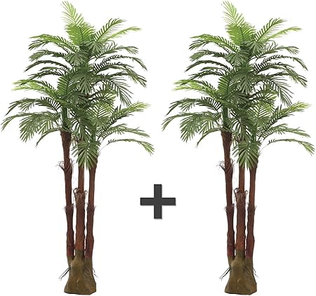 Photo 1 of AMERIQUE Pair Gorgeous 6 Feet Triple Tropical Palm Artificial Plant Tree with Standable Trunk, Real Touch Technology, with UV Protection, Green, (Set of 2)
