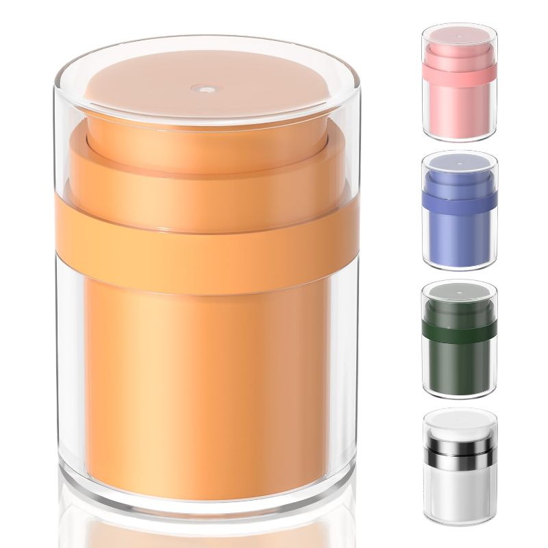 Photo 1 of  2  PACK Morfone Airless Pump Jars, 1.0 oz Lotion Dispenser, Moisturizer Pump Container, Leak-proof Travel Containers for Cream Lotion Gels Thick Moisturizer Toiletry?Orange?
