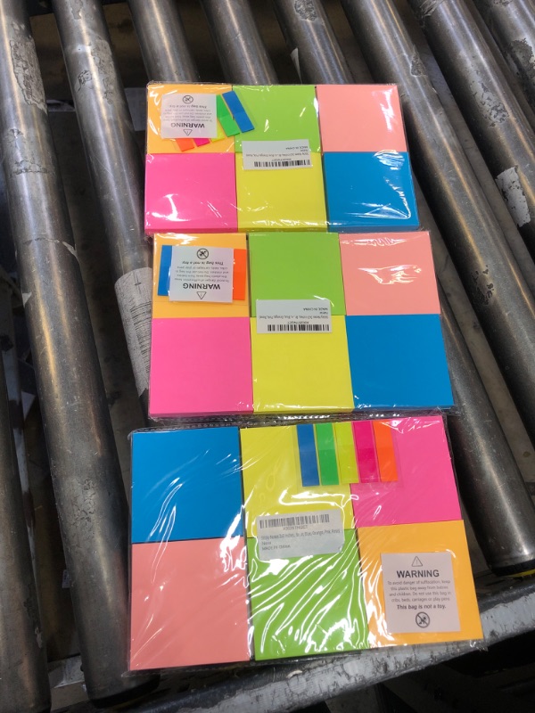 Photo 2 of  3 pack bundle 
(6 Pack) Sticky Notes 3x3 in Bright Colored Super Self Sticky Pads - 100 Sheets/Pad - Easy to Post for School, Office Supplies, Desk Accessories