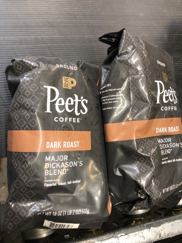 Photo 2 of 2 PACK BUNDLE 
Peet's Coffee, Dark Roast Ground Coffee - Major Dickason's Blend 18 Ounce Bag Major Dickason's 18 Ounce (Pack of 1)
 EXPIRES - 07/27/24