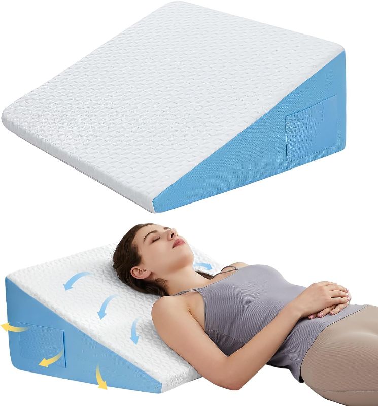 Photo 1 of 12" Wedge Pillow for Sleeping: Bed Wedge After Surgery, Cooling Memory Foam Pillow for Back Support and Leg Elevation, Triangle Pillow for Sleeping Acid Reflux & Heartburn&GERD&Snoring